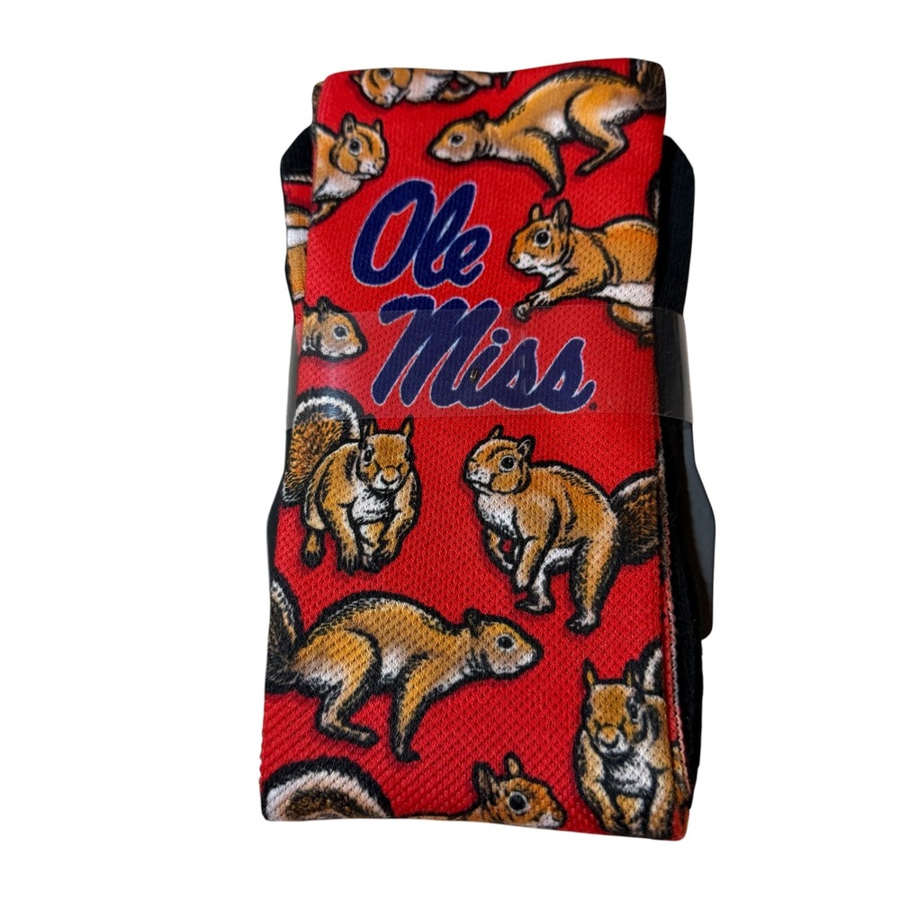 Rock Em Ole Miss Rebels Fan Socks Squirrel All Over Print Red L/XL NEW